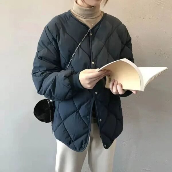 ⁦سترة نسائية شتوية مبطنة بالقطن - خريف جديد - تصميم كوري متعدد الاستخدامات - خفيفة الوزن - منقوشة⁩ - الصورة ⁦2⁩